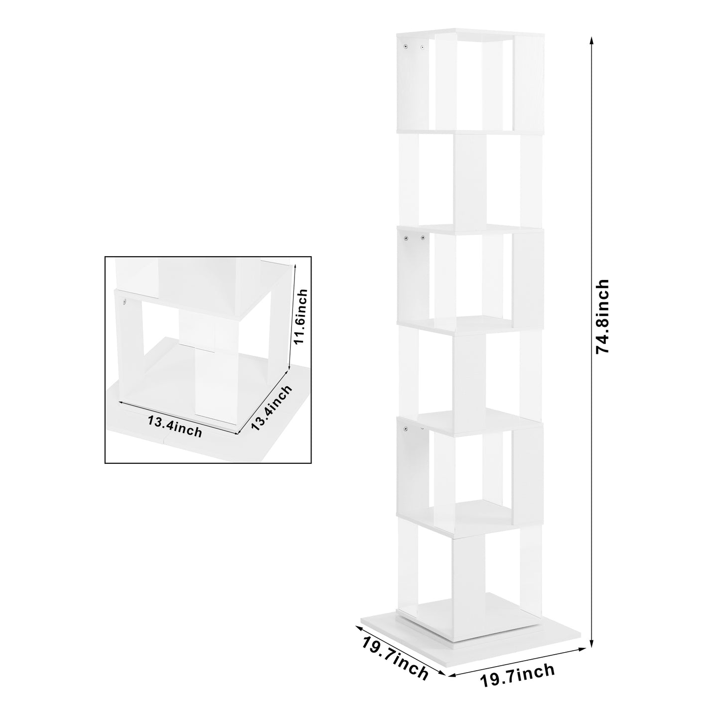 6 tier Rotating Bookshelf, Floor Rack Simple Bookcase  with Acrylic plate Student Multi-Function Creative Bookshelf for Living Room