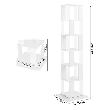 6 tier Rotating Bookshelf, Floor Rack Simple Bookcase  with Acrylic plate Student Multi-Function Creative Bookshelf for Living Room