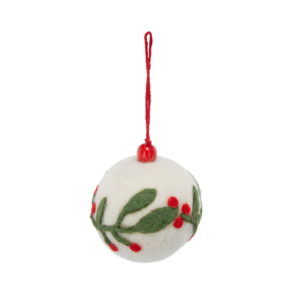 3.1"Dia Wool Felt/Polyfoam Holly Berry Deco Ball Ornament, Decorative Hanging Ball Christmas Tree Ornaments for Holiday Party Decorations, Set of 8