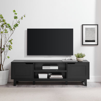 Modern 2-Door Open Storage TV Stand for TVs up to 65 inches – Solid Black