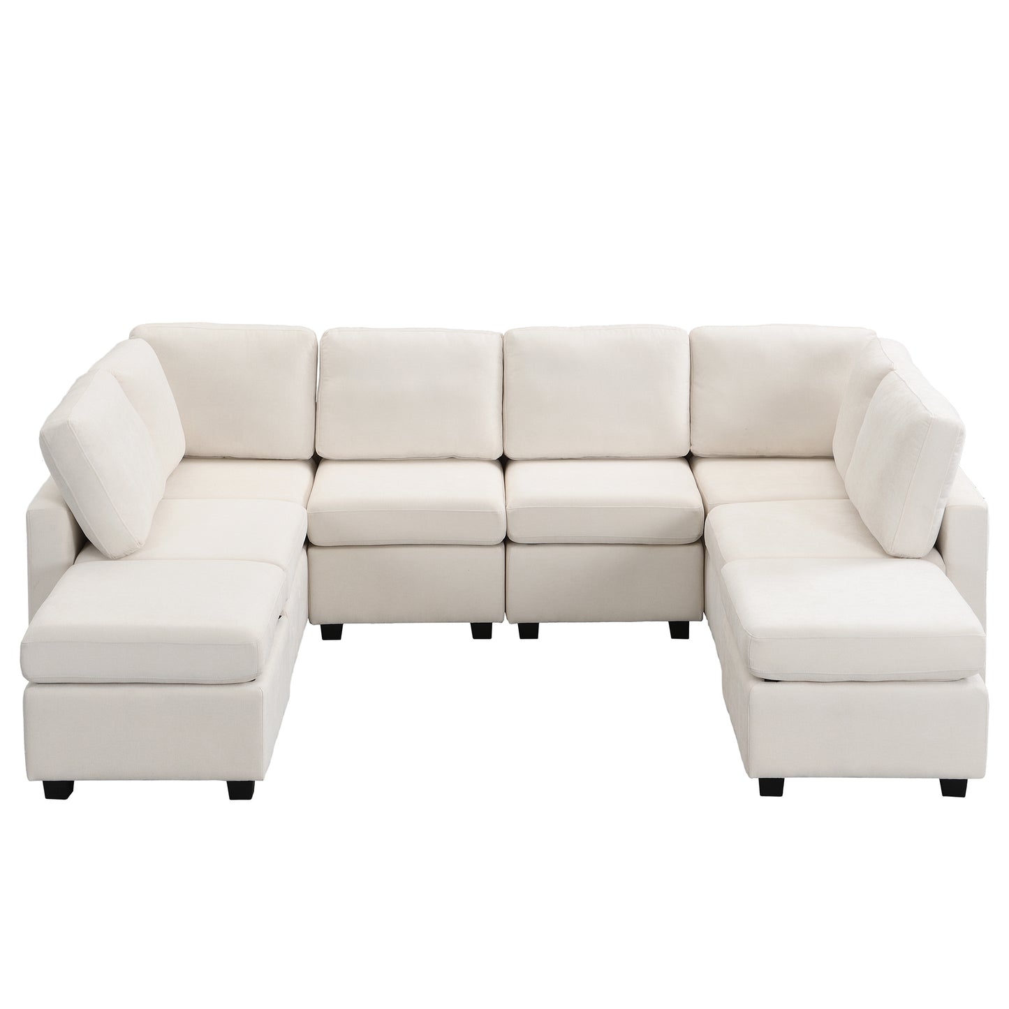 103" Sectional Sofa Couch Sofa Bed U-shaped Sofa with Two Movable Ottoman and Three USB Ports for Living Room, Beige