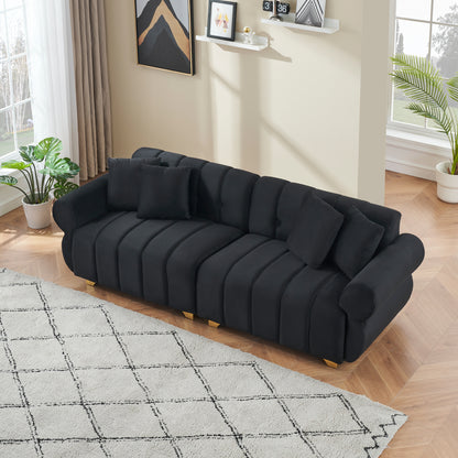 89-inch spring-wrapped cushions, 3 flannelette sofas, stylish metal feet and 4 throw pillows make for a modern living room bedroom