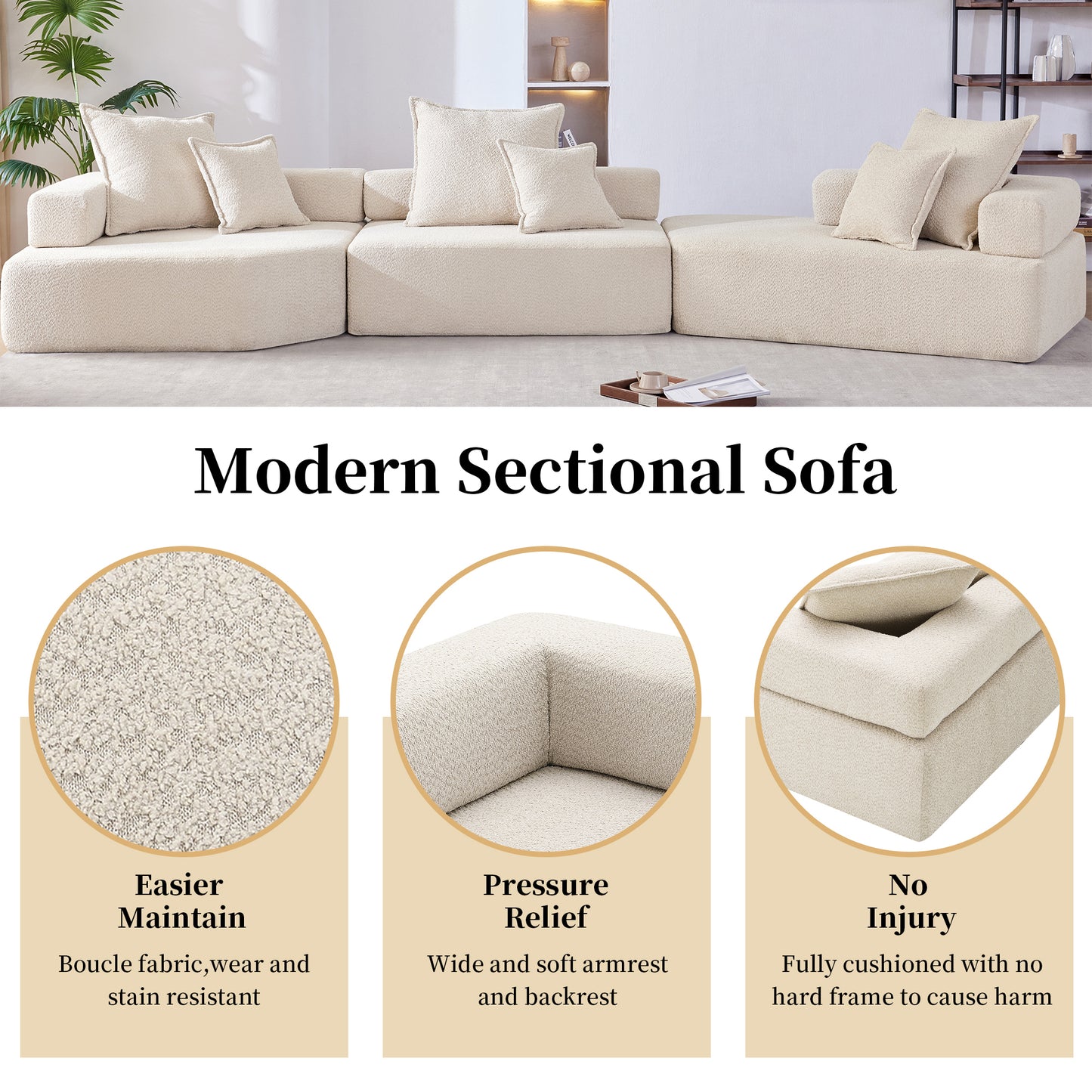 [VIDEO provided][New] Oversized Modular Sectional Sofa,Luxury Boucle Floor Couch Set,Convertible Sleeper Couch,Spacious Foam-Filled Sofa Bed for Living Room,3 PC Free Combination,2 Colors