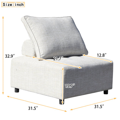 Outdoor Modular Sofa, with Aluminum Structure, Support Cushion and Back Cushion Cover-Removable, Fade-resistant, Waterproof Sofa Cover Included,Beige (The rate : Based on a single piece )/2Unit