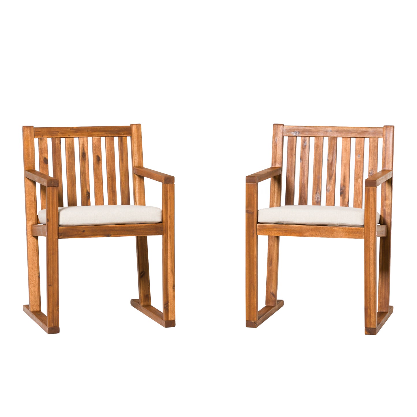 Contemporary 2-Piece Solid Wood Slat-Back Patio Dining Chairs – Brown