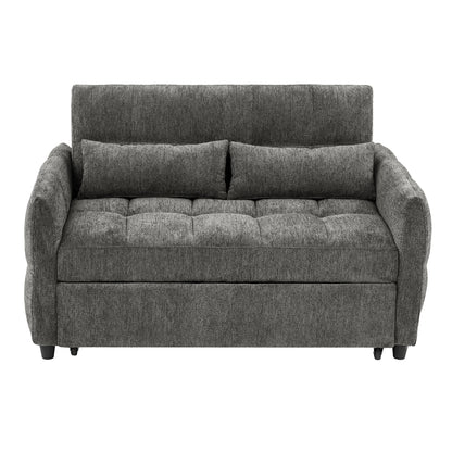 52.8" Loveseat Sofa Pull-out Sofa Bed Tufted Sleeper Sofa with an Adjustable Backrest, Three USB Ports and Two Lumbar Pillows for Living Room, Grey