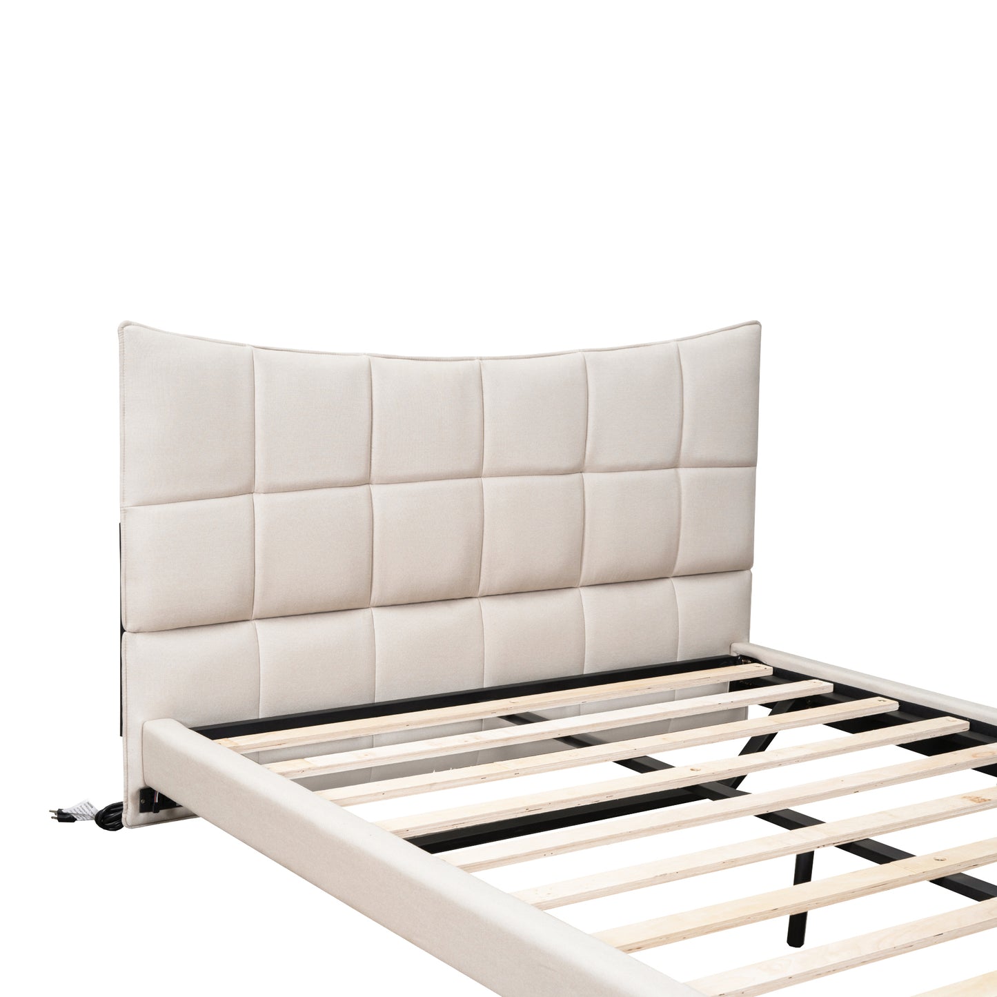 Full Size Upholstered Platform Bed with LED Lights,USB Ports and Outlets,Linen Fabric,Beige