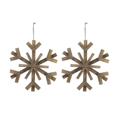 17.7" x 17.7" Large Fir Wood Snowflake Ornaments, Hanging Home Decor Accents for Christmas Tree, Wall Art, Holiday Display, Set of 2