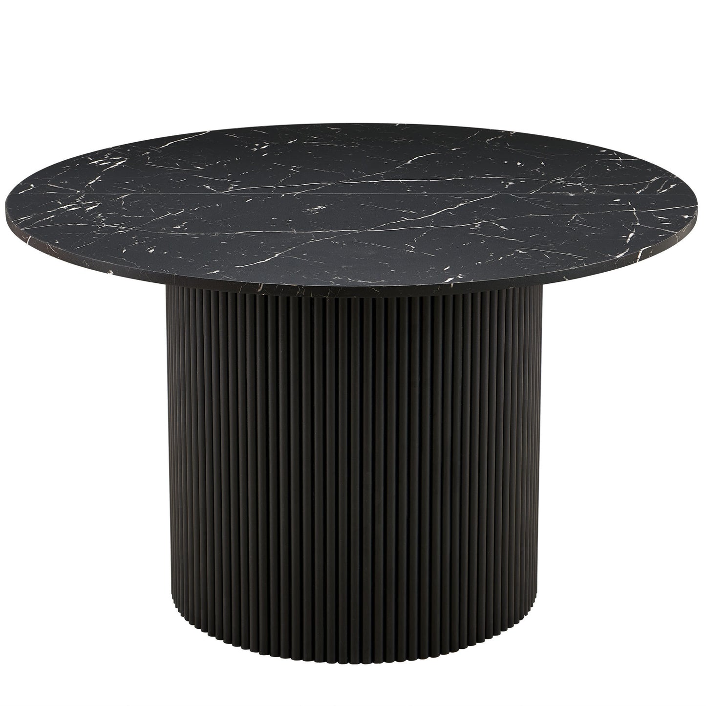 Imitation Black Marble Grain MDF Tabletop, 47 Inch Round Dining Table for 4, Modern Kitchen Table, 47 Inch Round Dining Tables with Wood Strip Base for Kitchen Living Room,Black