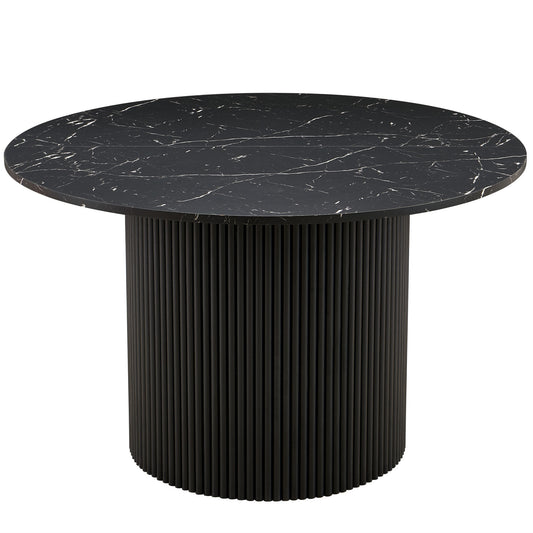 Imitation Black Marble Grain MDF Tabletop, 47 Inch Round Dining Table for 4, Modern Kitchen Table, 47 Inch Round Dining Tables with Wood Strip Base for Kitchen Living Room,Black