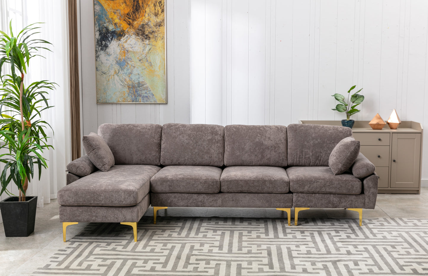 COOLMORE U-shape sectional sofa  with Ottoman , Reversible Sofa Couch for Living Room,Spacious Furniture,Durable Couch Removable and machine washable cover (Grey Velvet)