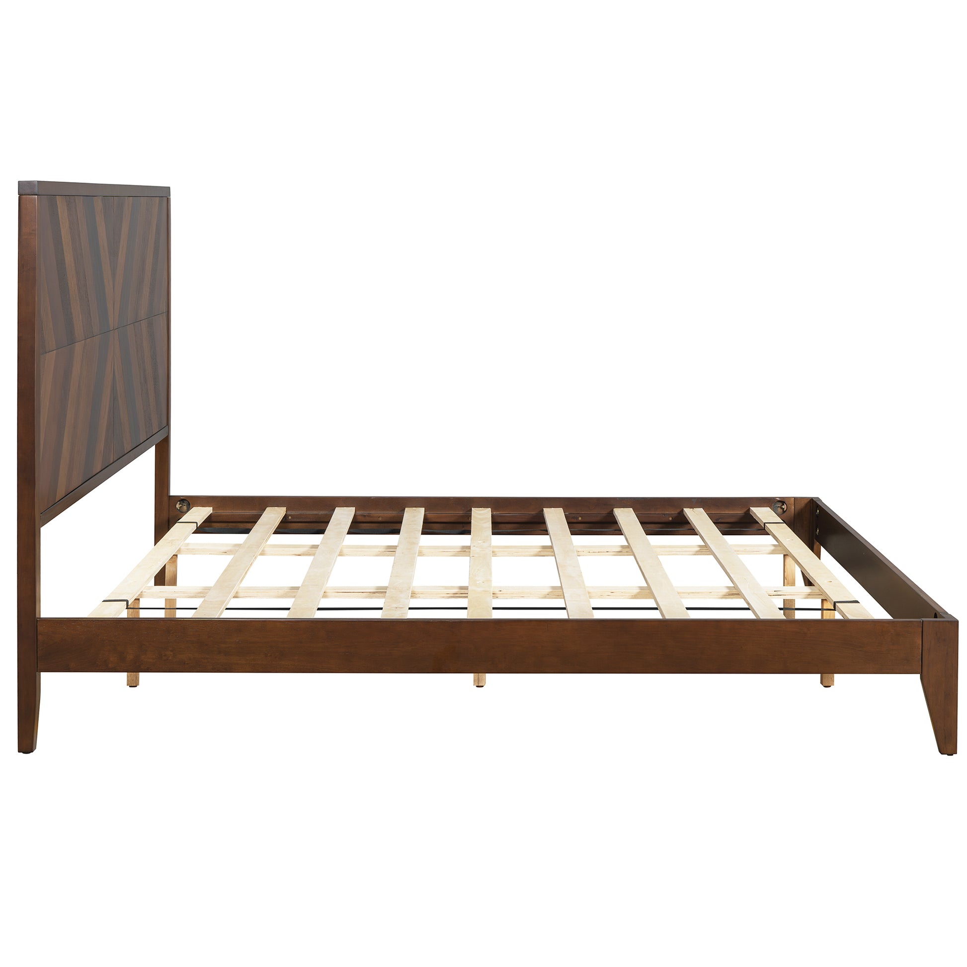 Mid-Century Modern Platform Bed Wood Slat Support with No Box Spring Needed,King Walnut