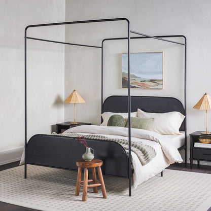 Modern Metal and Wood Canopy Queen Bedframe – Black