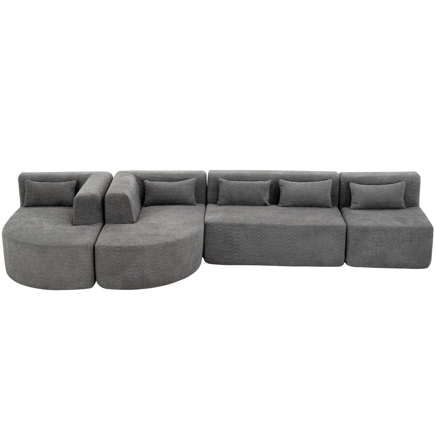 143.7" Upholstered Sofa Free-combined Sofa Couch with Two Chaise Lounge and Five Back Pillows for Living Room, Light Gray