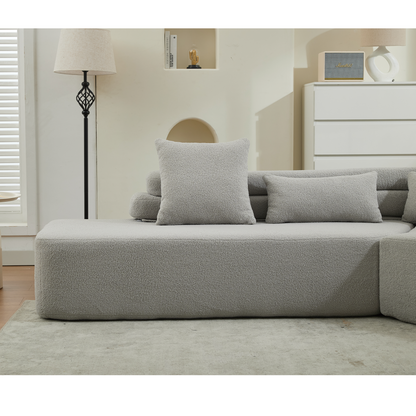 [NEW ARRIVED] [VIDEO PROVIDED] 128"Minimalist Cloud Sectional Couch ,Modern Couches ,4-Seater ,No Assembly,Two modular sofa,Boucle Teddy  Fabric, upholstered , anti-wrinkle fabric,Light Gray