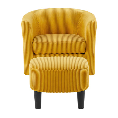 Swivel Accent Chair 360° Comfy Recliner Corduroy Arm Chair Single Sofa with Ottoman for Living Room Bedroom,Yellow