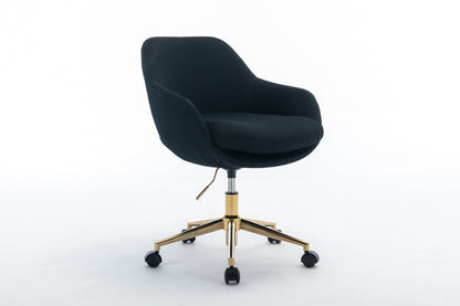 046-Mesh Fabric Home Office 360°Swivel Chair Adjustable Height With Gold Metal Base,Black