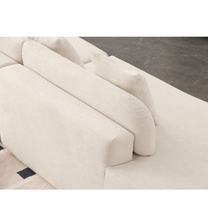 [NEW ARRIVED] [VIDEO PROVIDED] Modern curved combination sofa, terrycloth fabric sofa, minimalist sofa in living room, apartment, no assembly required, three  pillows,Beige