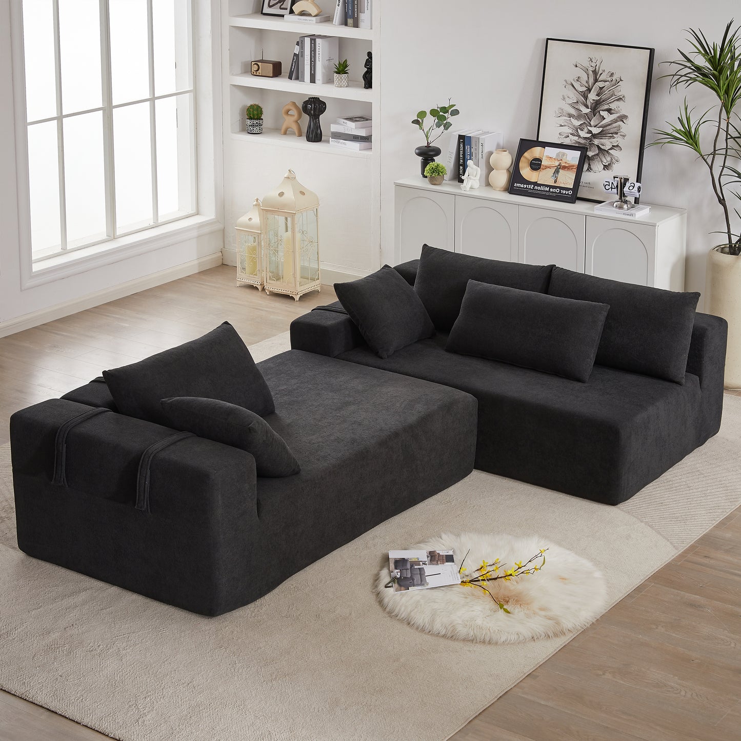 Modern Chenille Upholstered Sectional Sofa Couch Set,Modular 108" L Shaped Sectional Living Room Sofa Set With 6 Pillows,Free Combination Sofa Couch for Living Room,Bedroom(Right Chaise)