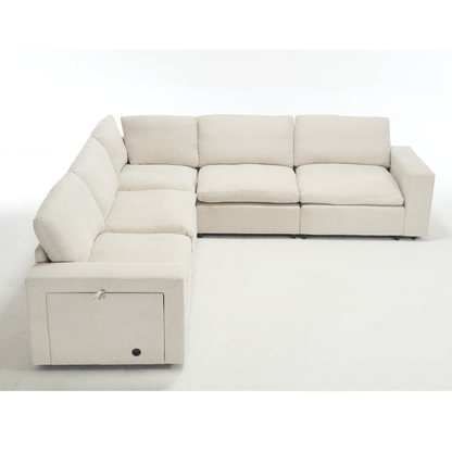 [NEW ARRIVED] [VIDEO PROVIDED]Sectional Couches For Living Room,Modular Couch,Wireless Charging Port & Cup Holders,5-seat ,DIY Combination,L-shaped Sofa,Book Storage Space,Soft Linen Fabric,Beige