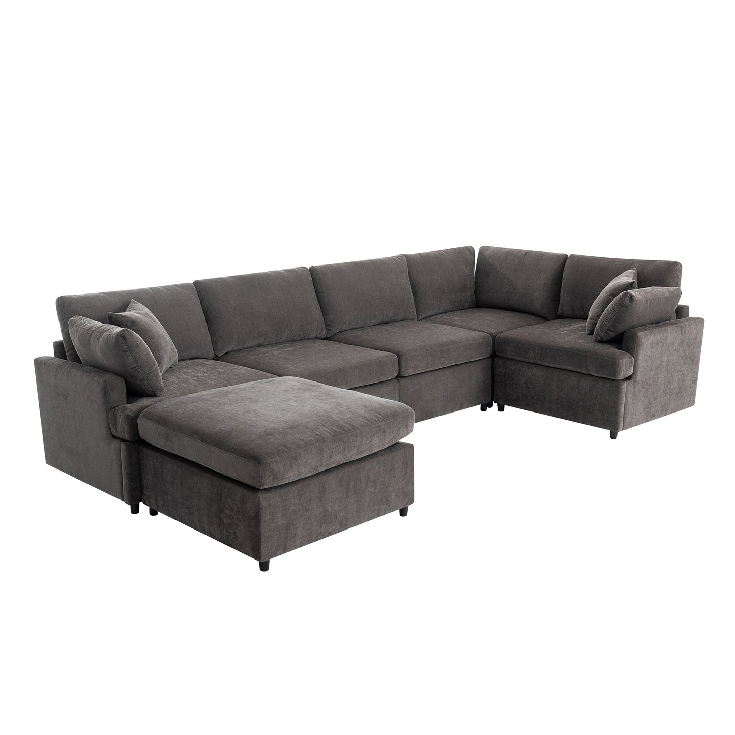 [ Video Provided]U_STYLE Upholstered Sectional Sofa with Removable Ottoman,U-Shape 6 Seat Sectional Couch,  for Living Room,,Apartment, Spacious Space