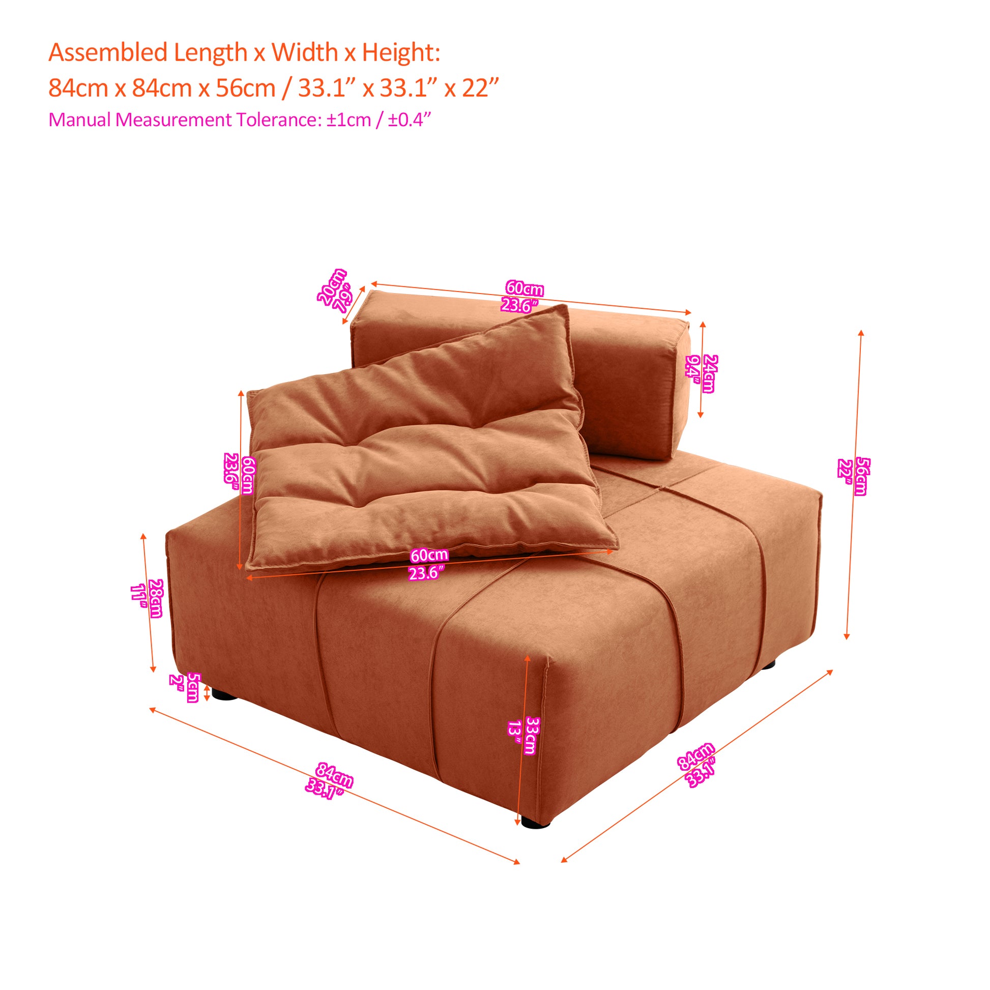 [VIDEO provided]Modular Sectional single sofa,Armless Chair with Removable Back Cushion -33.1"for living room