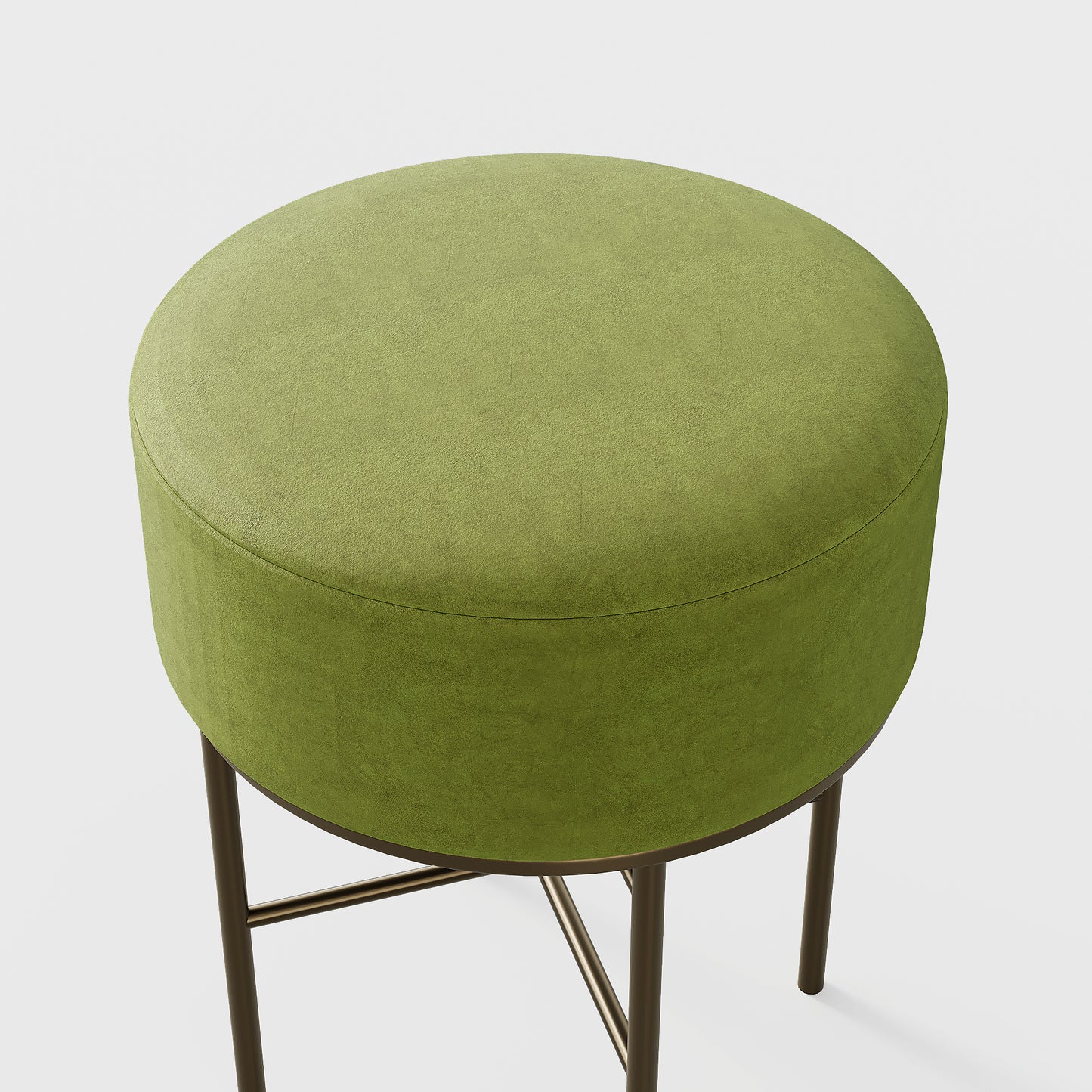 2 pcs Round Cushioned Vanity Stool, Linen Upholstered Vanity Stool for Makeup Room, Modern Soft Stool for Bar and Dining, Ottoman Footrest Stool with Metal Legs for Living Room, Bedroom(Matcha Green)