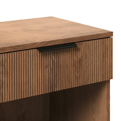 Modern Fluted-Drawer Nightstand with Open Cubby – Mocha, Bedside Table