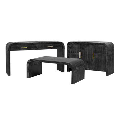 TREXM Unique Retro Silhouette Three-Piece Set Containing Sideboard, Console Table and Coffee Table, Suitable for Dining Room, Living Room and Entrance (Antique Black)