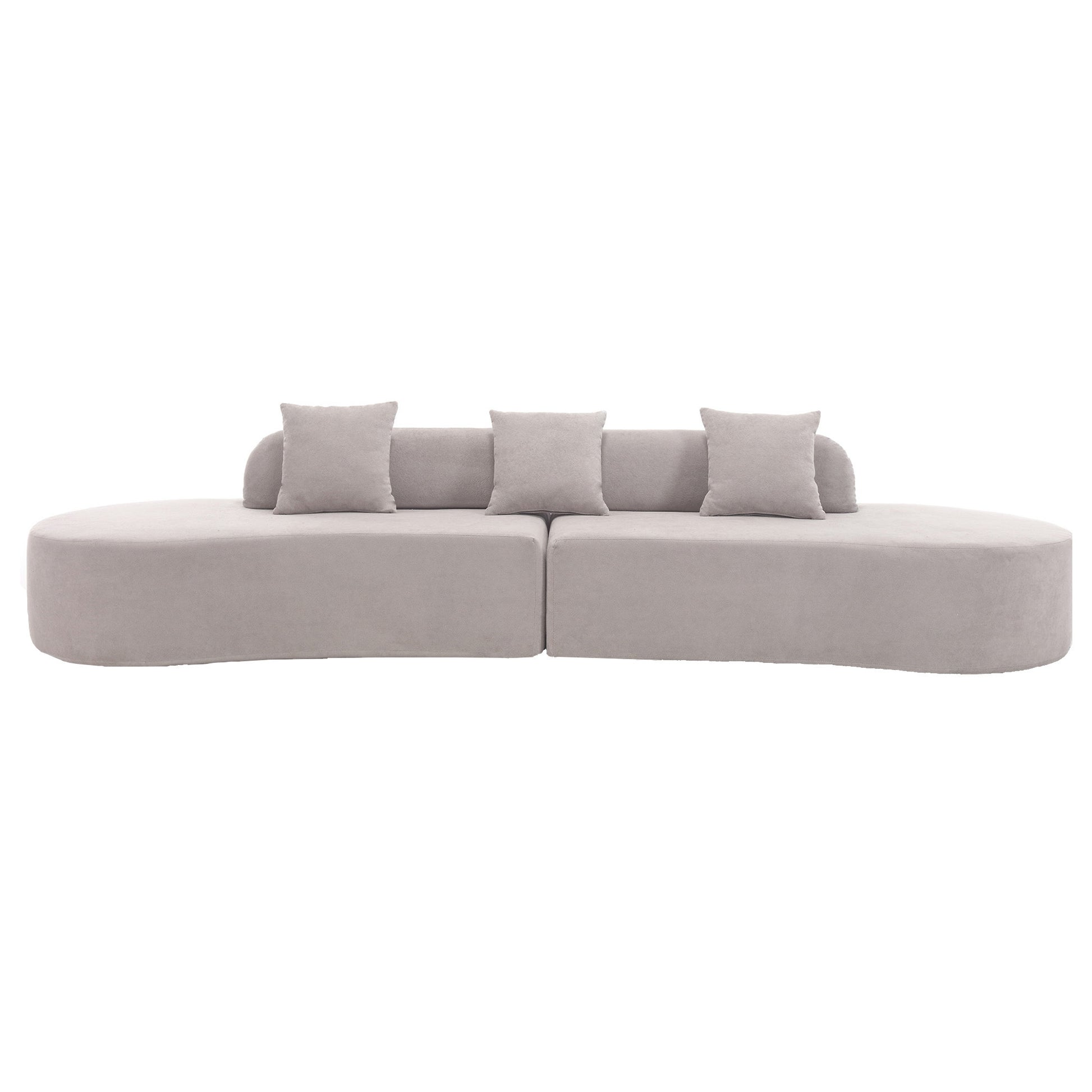 [NEW ARRIVED] [VIDEO PROVIDED] Modern curved combination sofa, terrycloth fabric sofa, minimalist sofa in living room, apartment, no assembly required, three  pillows,Gray