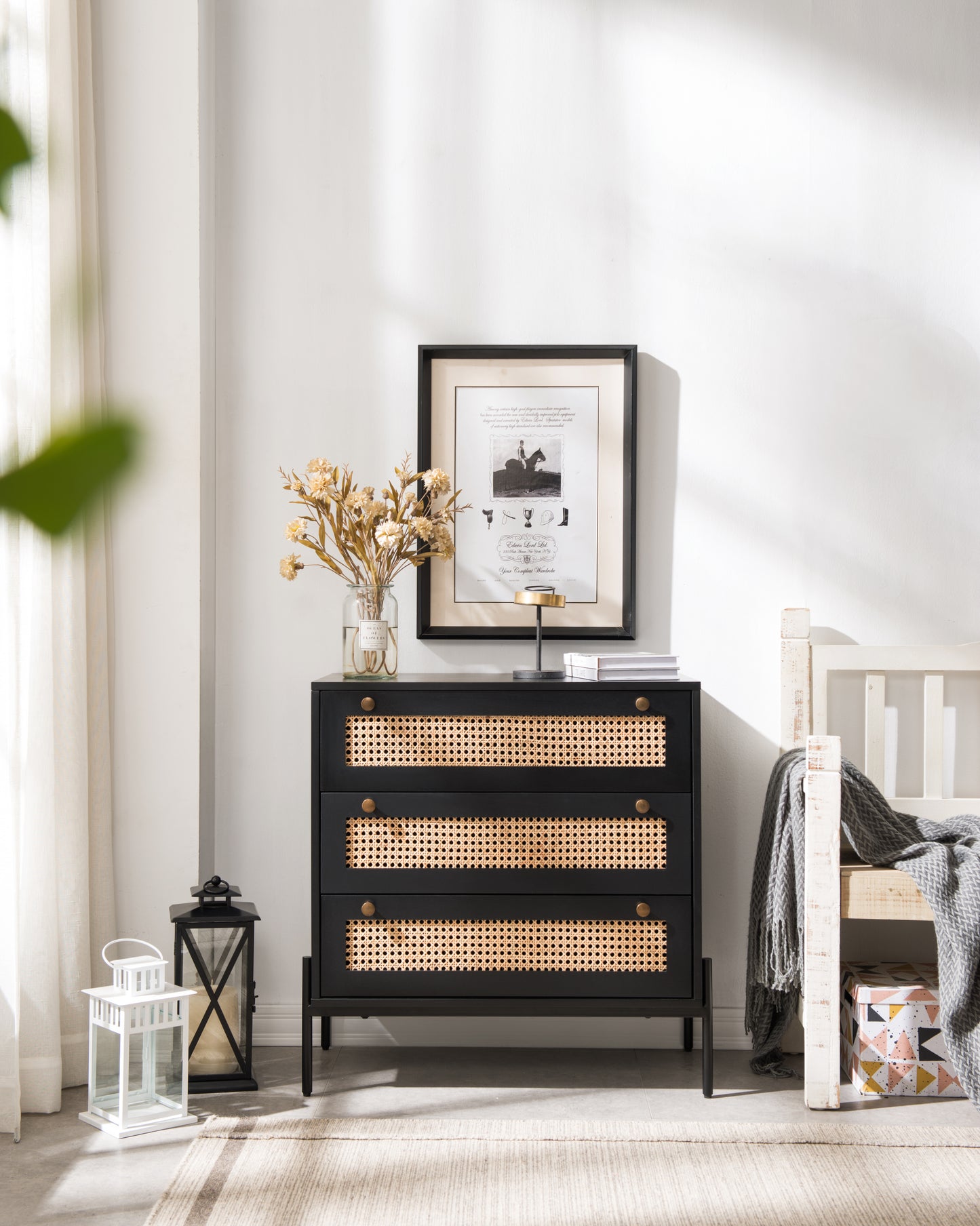 Yara Rattan Mid Century Modern Nightstand, Bedside Table