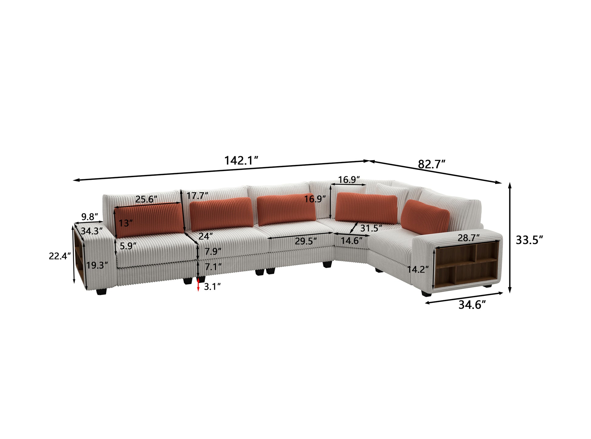 Modular Sectional L-shaped Sofa with Armrest Wooden Frame Locker, Stylish and Comfortable , Cream Style, Beige