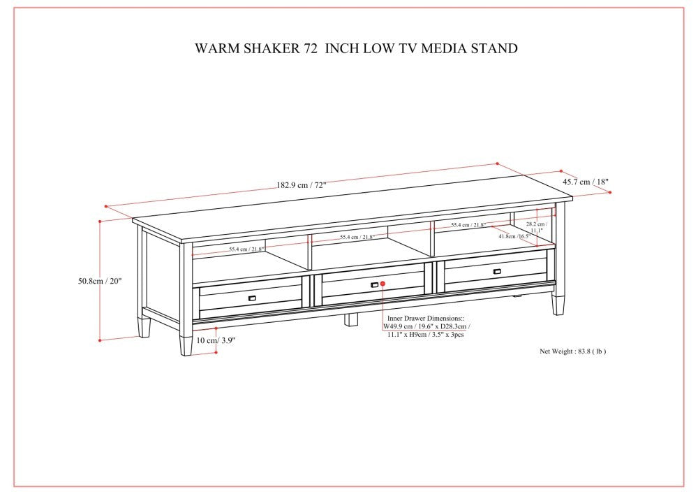 Warm Shaker 72 inch Low TV Media Stand