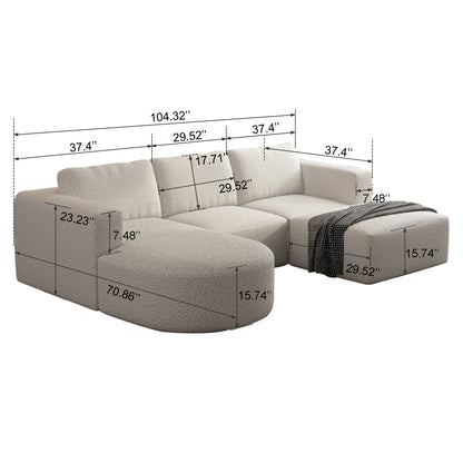 104.32*74.8 Modular Sectional Sofa Sleeper Couch, Sectional Sofa with Chaise and Ottoman, Convertible U Shaped Modular Sofa Set. Compressed sponge, White. (Combo 2A+2B+2D)