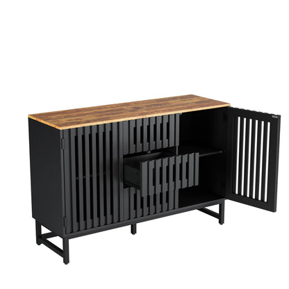 3 Drawer and 4 Shelves Dresser with Slatted Grille Striped Drawer and doors, Modern Style Dresser, High-Quality MDF and Metal Leg