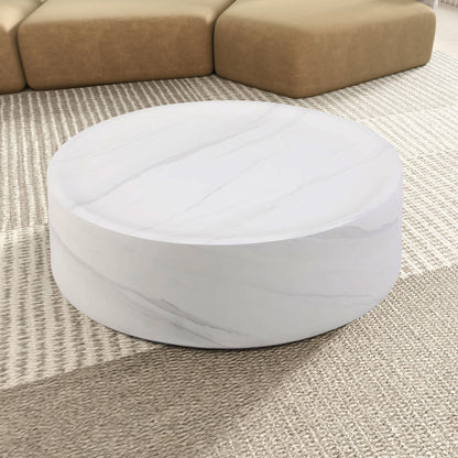 35.43'' Round coffeee table ,Marble table ,Simple Modern Center Cocktail Table ,Sturdy Fiberglass table for Living Room,  No Need Assembly,WHITE