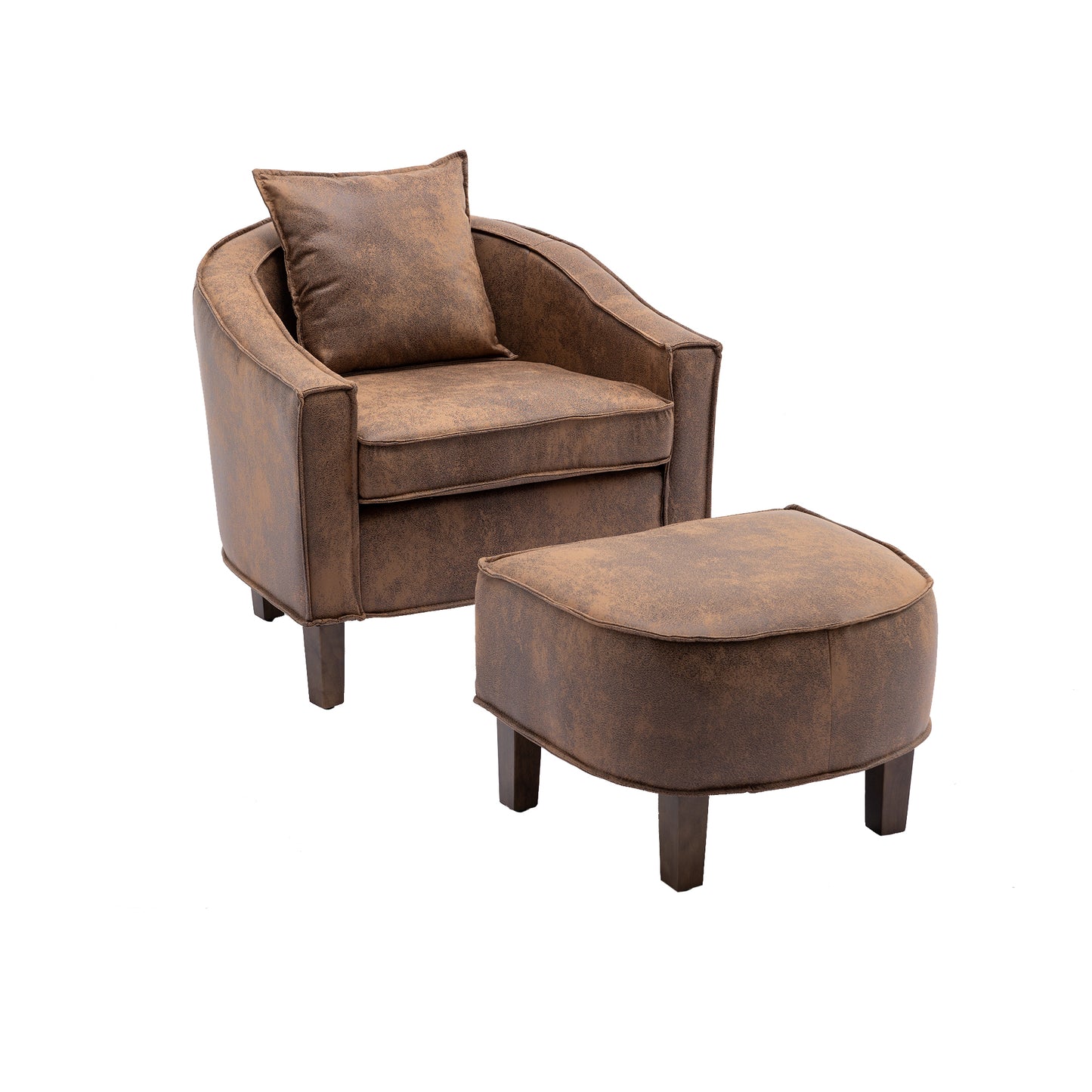 COOLMORE Accent Chair with Ottoman, Mid Century Modern Barrel Chair Upholstered Club Tub Round Arms Chair for Living Room