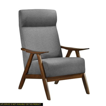 Modern Accent Chair 1pc Gray High-Back Chair Cushion Seat and Back Walnut Finish Solid Wood Living Room Furniture