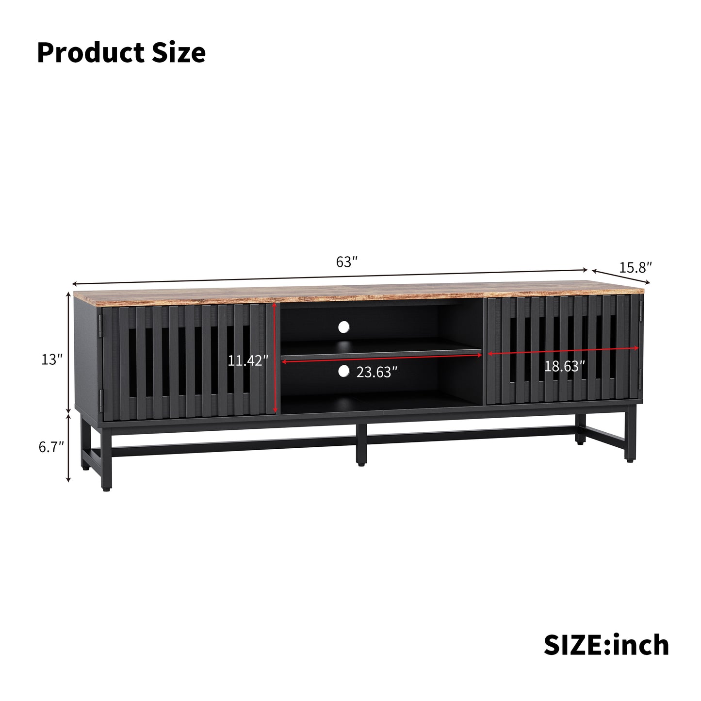 63 Inch Mid Century Modern TV Stand with Slatted Grille Striped Doors, TV Stand with Storage, Entertainment Center for Living Room Bedroom, TV Media Console