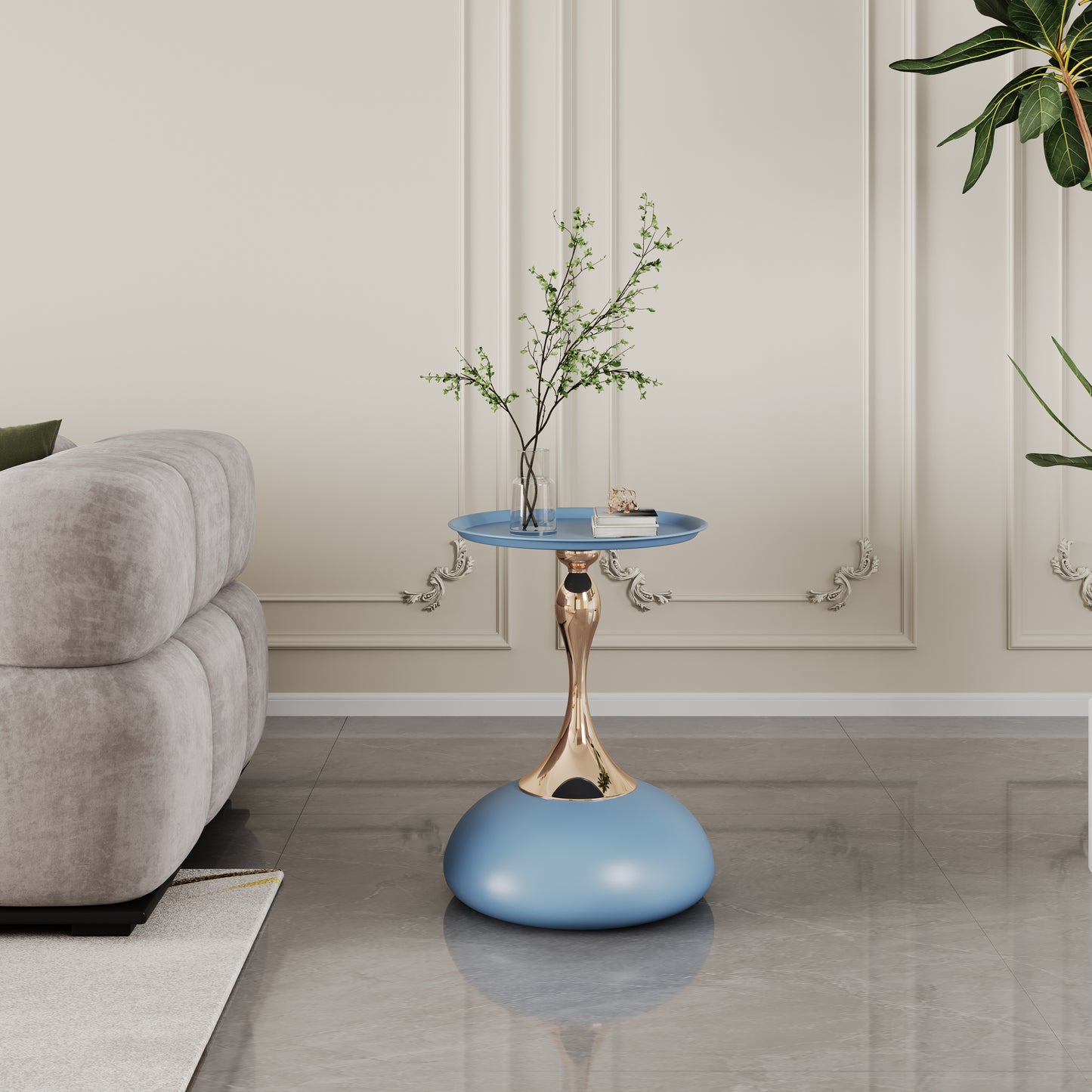 Luxury Design Iron End Table, Minimalist Round Side Table for Small Space