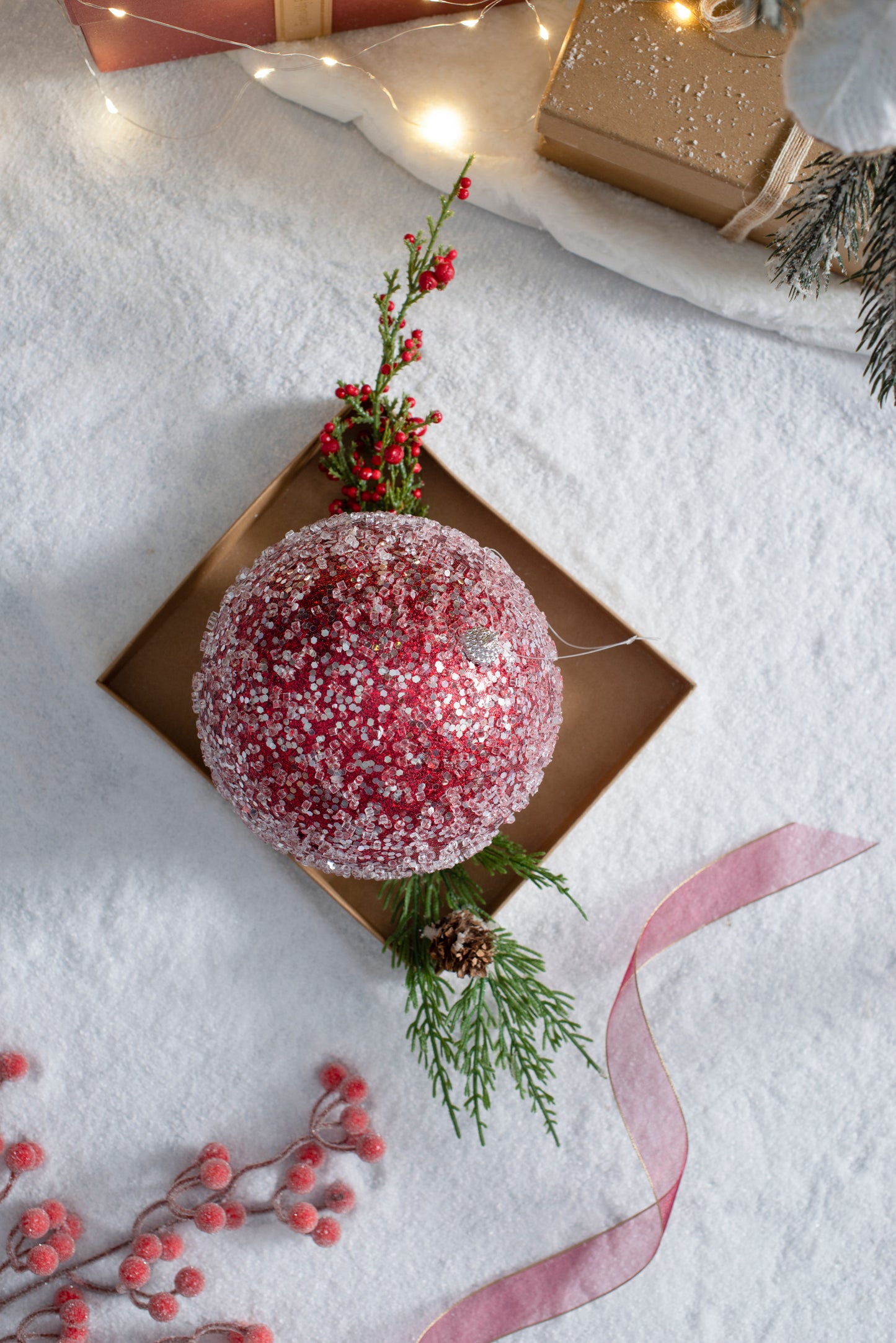 6" Red Glittered Ball Ornament, Decorative Hanging Ball Christmas Tree Ornaments for Holiday Party Decorations, Set of 3