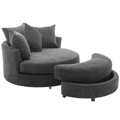 Orisfur. 360° Swivel Accent Barrel Chair with Storage Ottoman & 4 Pillows, Modern Chenille Leisure Chair Round Accent for Living Room, Gray