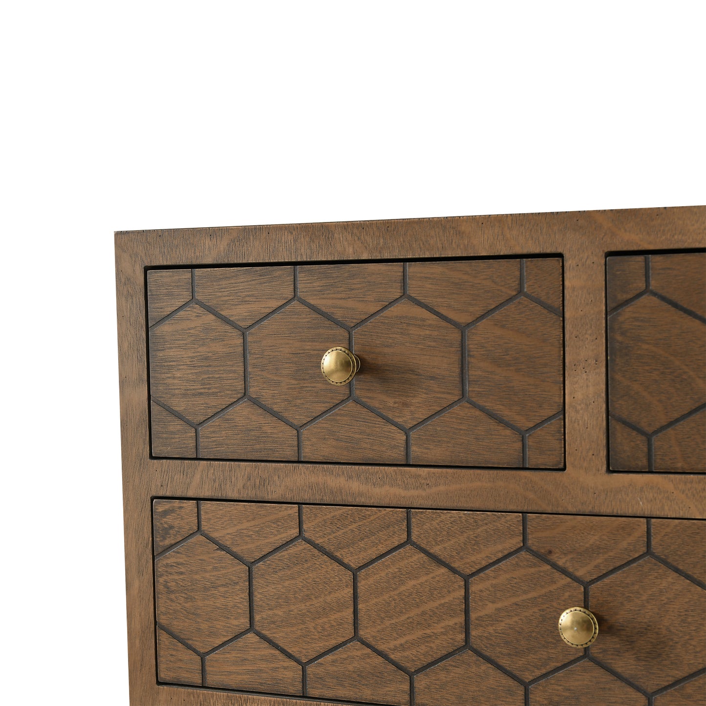 Handcrafted Accent Drawer with Abstract Carvings - Premium MDF Construction - 5 Drawers for Stylish Storage - Natural Wood Veneer - No Assembly Required