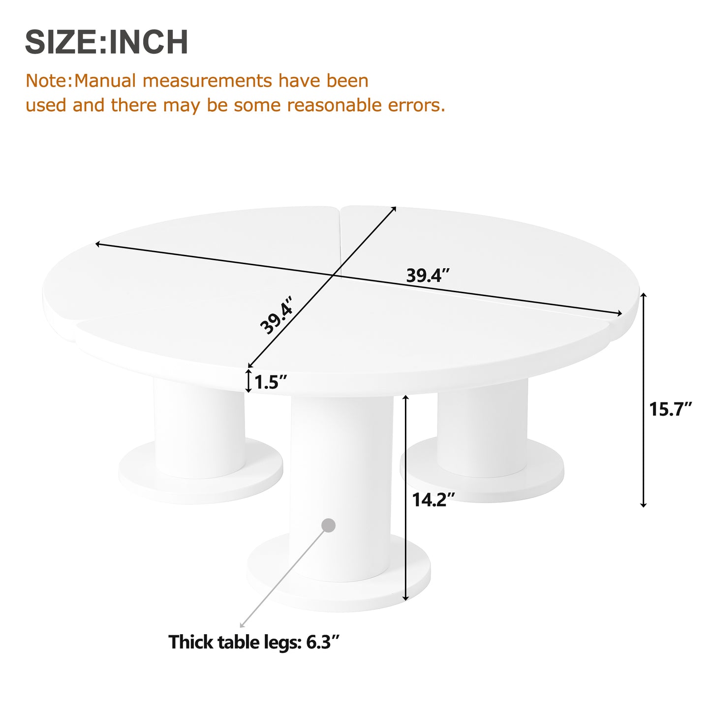 ON-TREND Φ39.4'' Easy Assembly Round Petal-Shaped Coffee Table, Cream Style Center Table with 3 Thick Legs, Minimalist Irregular End Table with Sleek Round Edges for Living Room, White