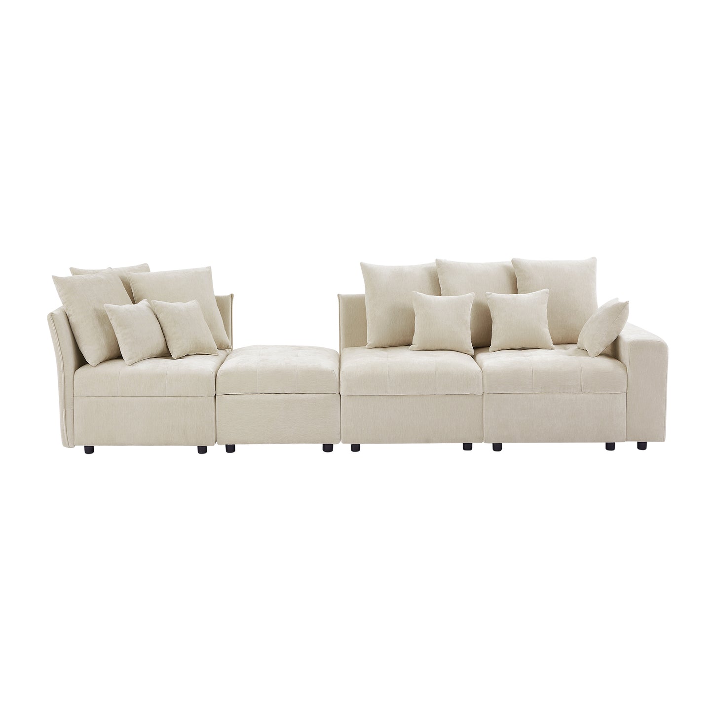 96.45"Sectional sofa Modular Sofa Couch with Three USB Ports, a Removable Storage Ottoman and Five Back Pillows for Living Room, Beige