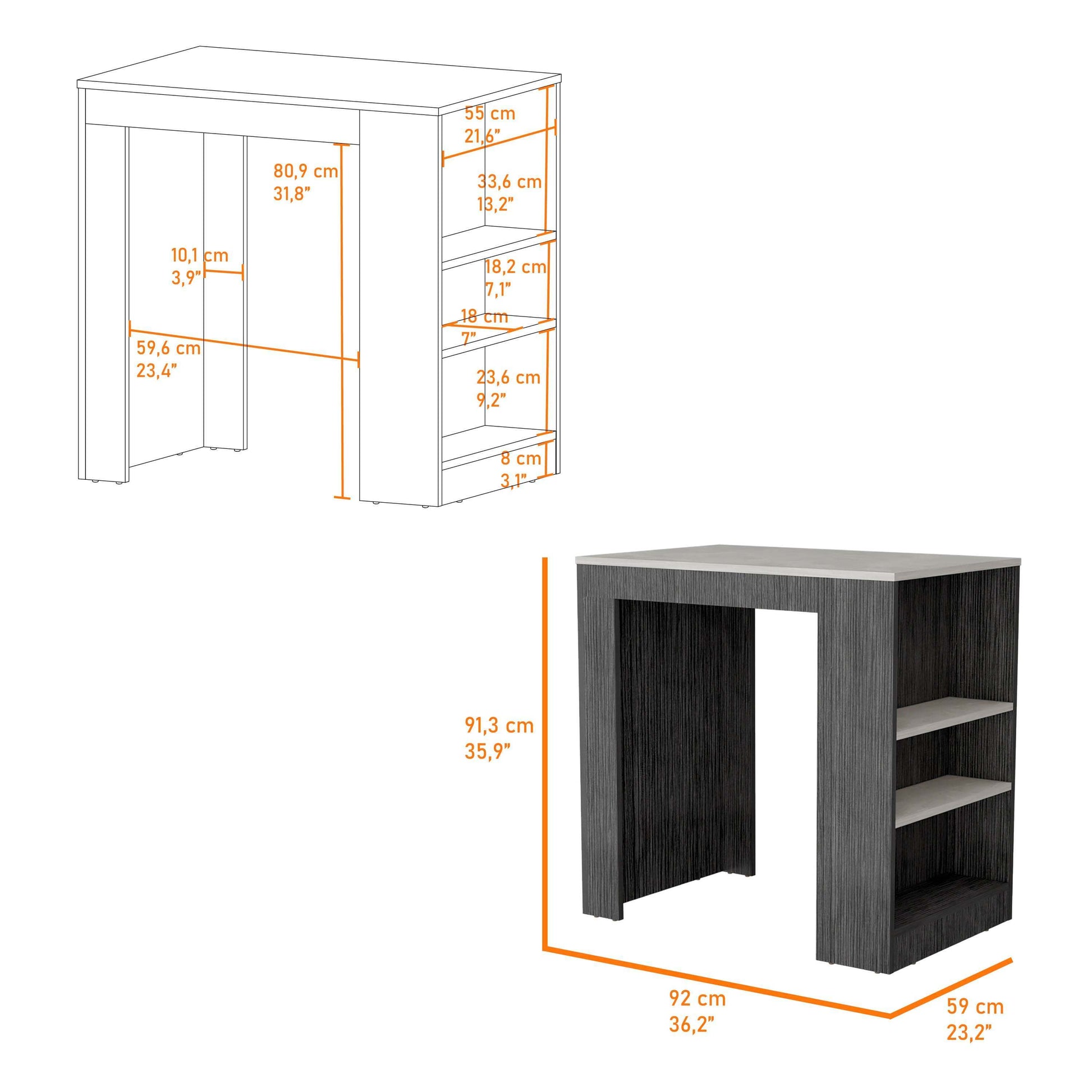 Jordan Smokey Oak and Ibiza Marble Counter Height Table Top Kitchen Island