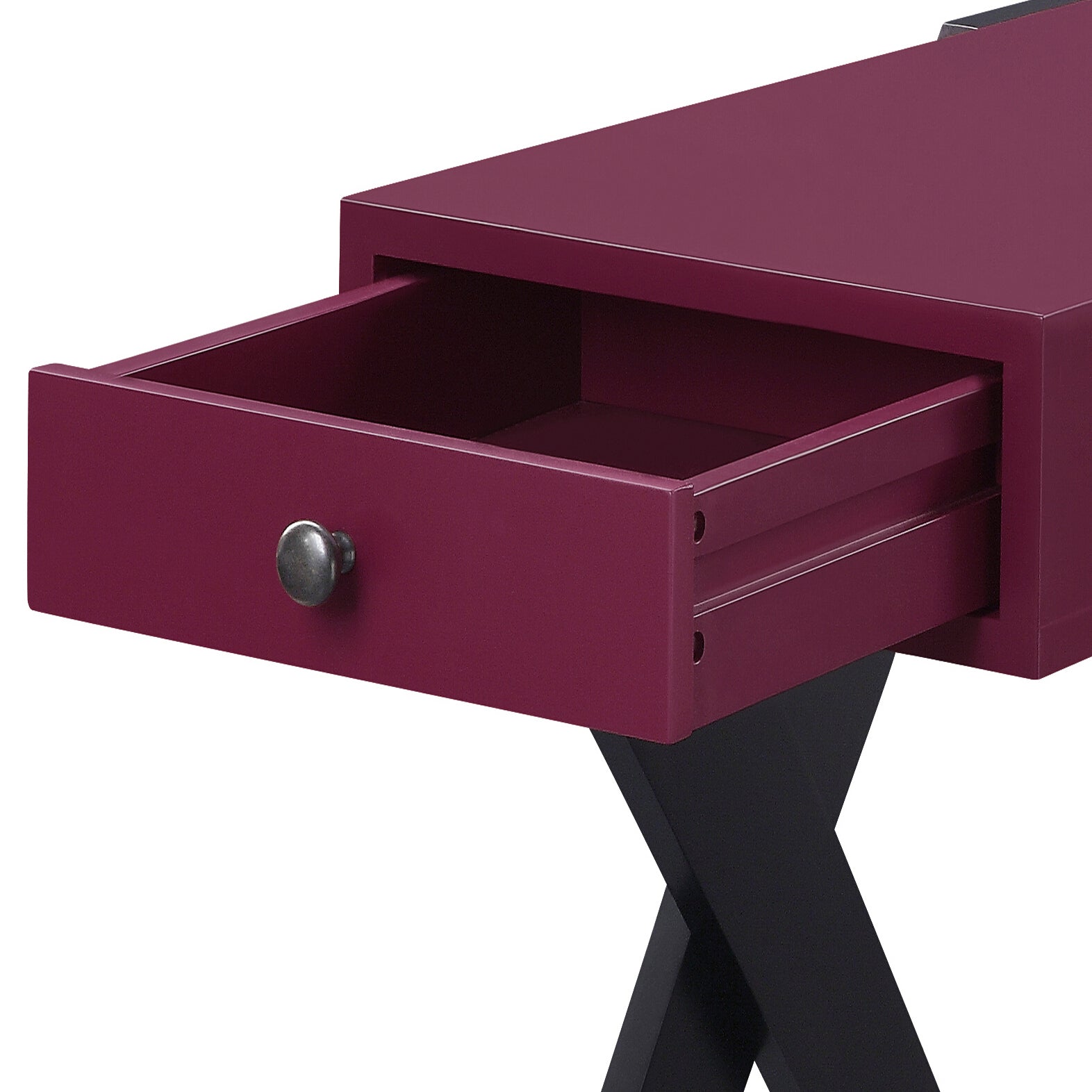 Burgundy and Black Side Table with USB Ports