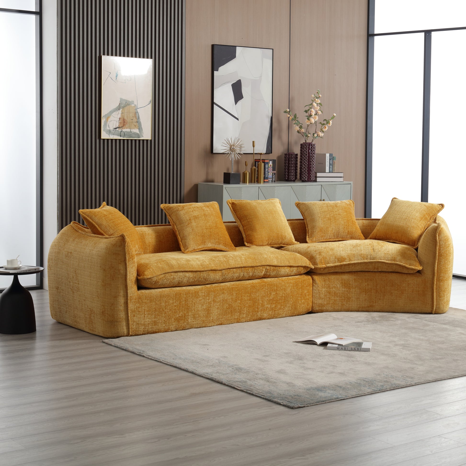 Modular Sectional Sofa, U-Shaped Couch with Sofa for five & Pillows, Modern Minimalist chenille Fabric Large Comfy Cloud Sofas, Living Room Furniture Sets