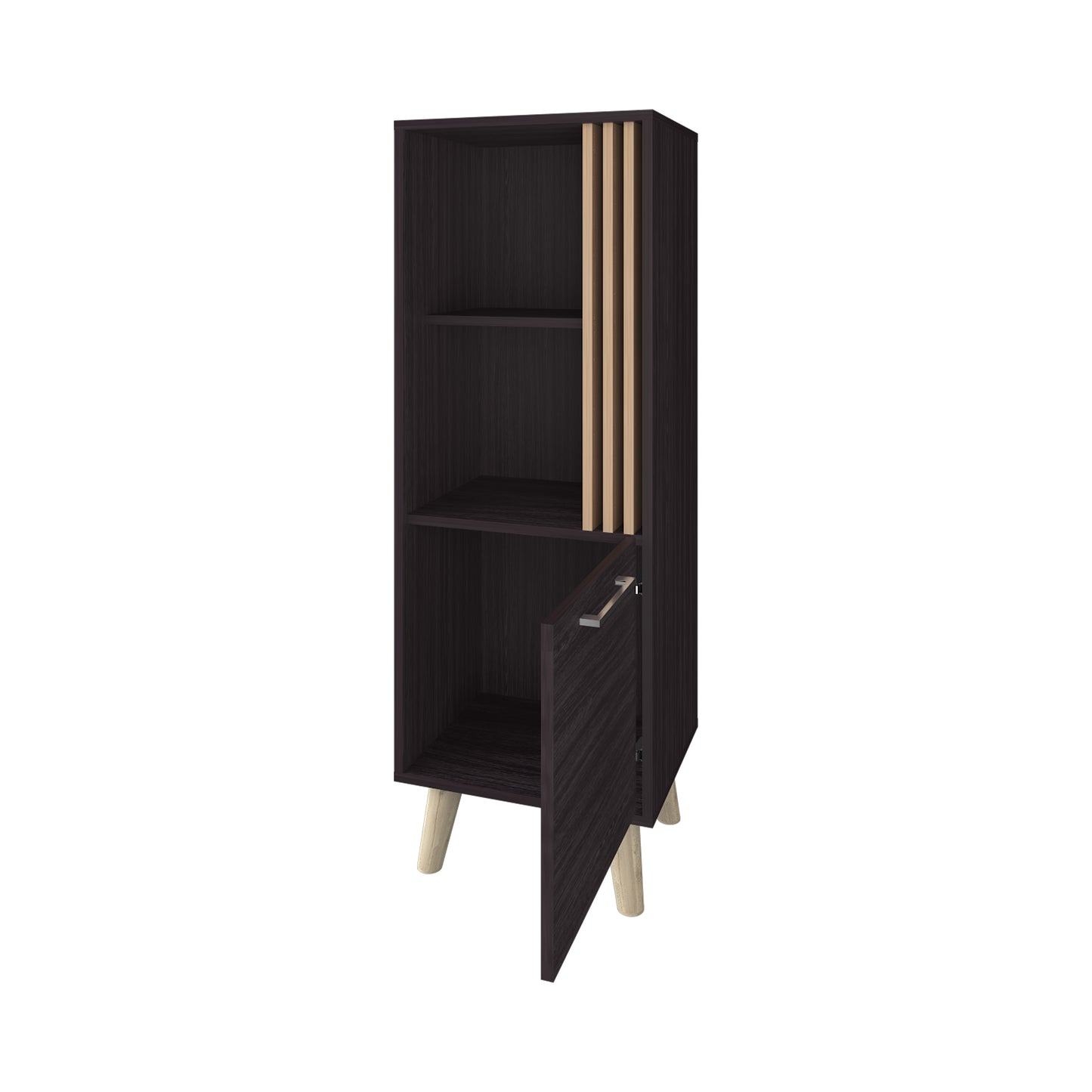 Ac Chin Storage Cabinet with a Door and Open Storage, Wengue + Natural Oak