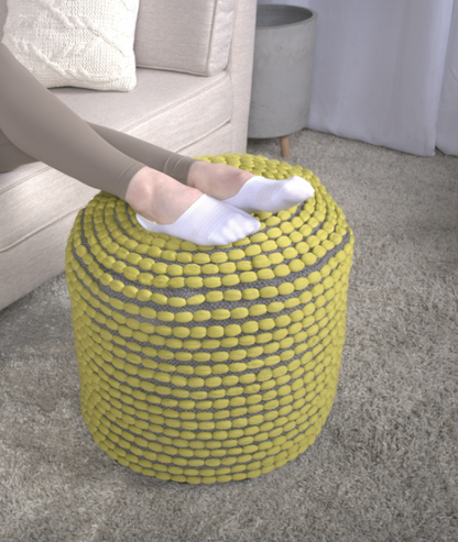 River Water Resistant Handcrafted Cylindrical Pouf, Green